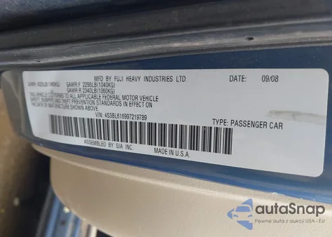 2009 Subaru Legacy 2.5I from USA, damaged, VIN 4S3BL616997219789